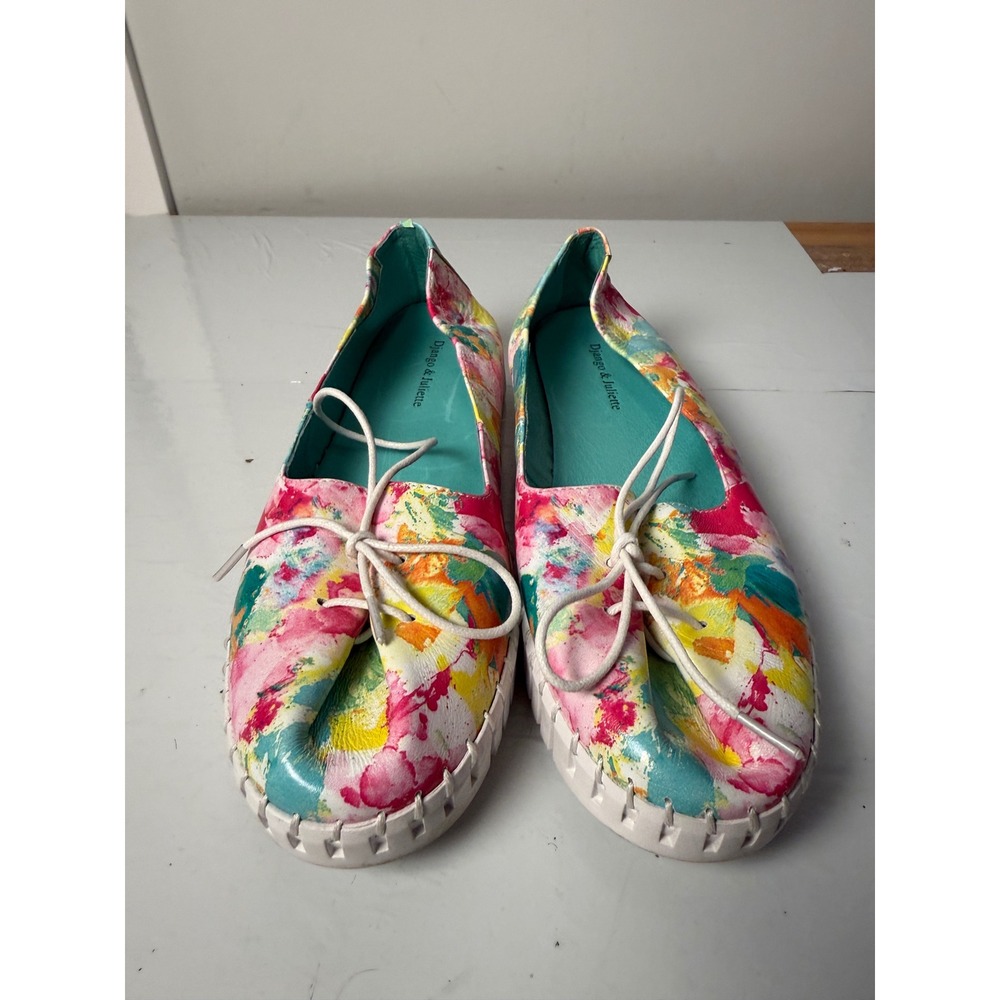 Django & Juliette Hayder Floral Leather Lace-Up Flats Womens Sz 10 EU40